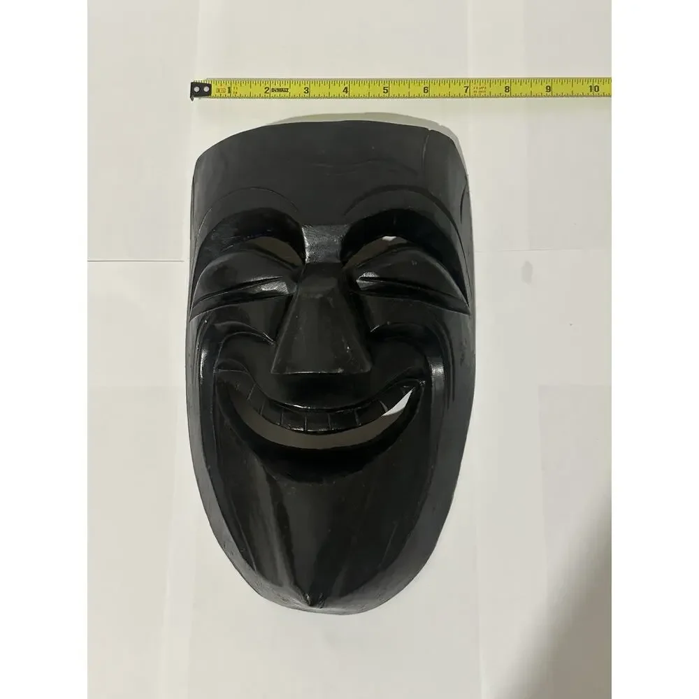 Black Carved Wood Tribal Decorative Mask Wall Decor 12 in H 8.5 in L